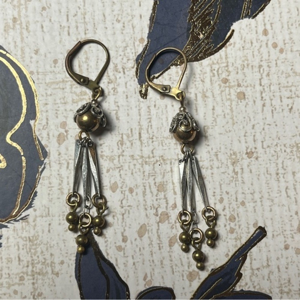 Vintage Gold and Silver Filigree Beaded Dangle Earrings D3